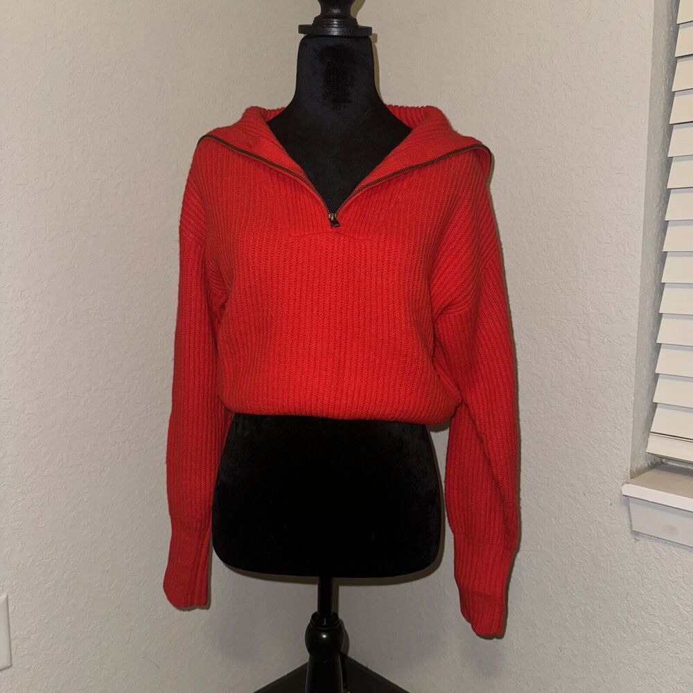 Olivaceous Cardigan Sweater Women's Medium Red Stretch Long Sleeve Quarter Zip‎